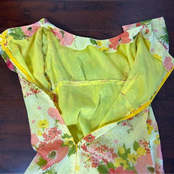 VINTAGE 1970s Floral Maxi Dress Yellow Prairie Gown Bohemian 70s Boho Hippie - Picture 7 of 9